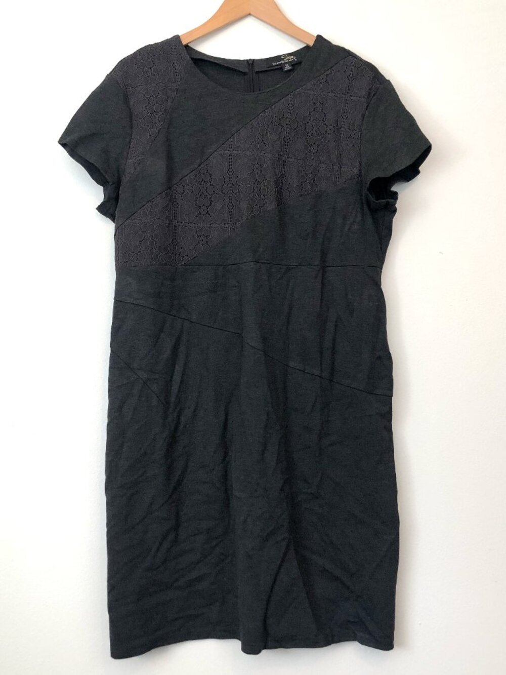 SUZANNE BETRO Plus Size Gray Lace Panel Short Sleeve Sheath Work Office Dress 1X